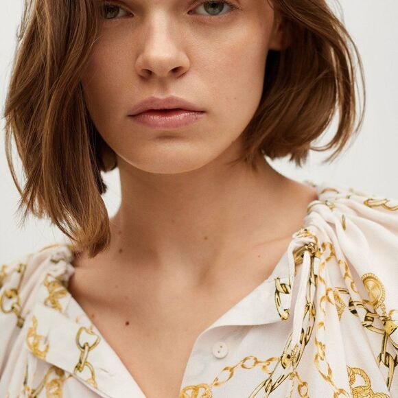 Mango Flowy Blouse Chains Ecru New - Picture 4 of 8